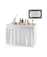 Slickblue 4 Feet Folding Ice Bin Table with Skirt for Camping Picnic Wedding-White