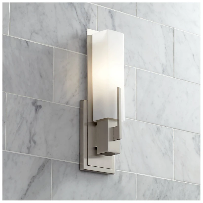 Possini Euro Design Midtown Modern Wall Light Sconce Satin Nickel Hardwired 4 1/2" Wide Fixture White Glass Rectangular Shade for Bedroom Bathroom Bed