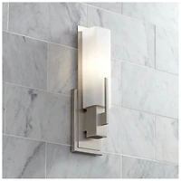 Possini Euro Design Midtown Modern Wall Light Sconce Satin Nickel Hardwired 4 1/2" Wide Fixture White Glass Rectangular Shade for Bedroom Bathroom Bed