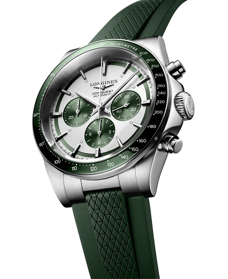 Longines Men's Swiss Automatic Chronograph Conquest Rubber Strap Watch 42mm