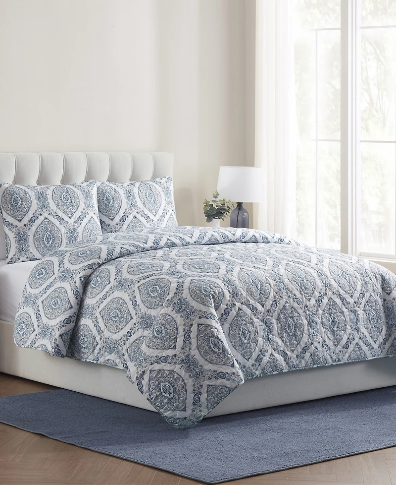 Vcny Home Sea Damask 3-Piece Quilt Set, King