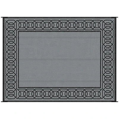 Outsunny Reversible Outdoor Rug with Carry Bag, 9' x 12', Black & Gray