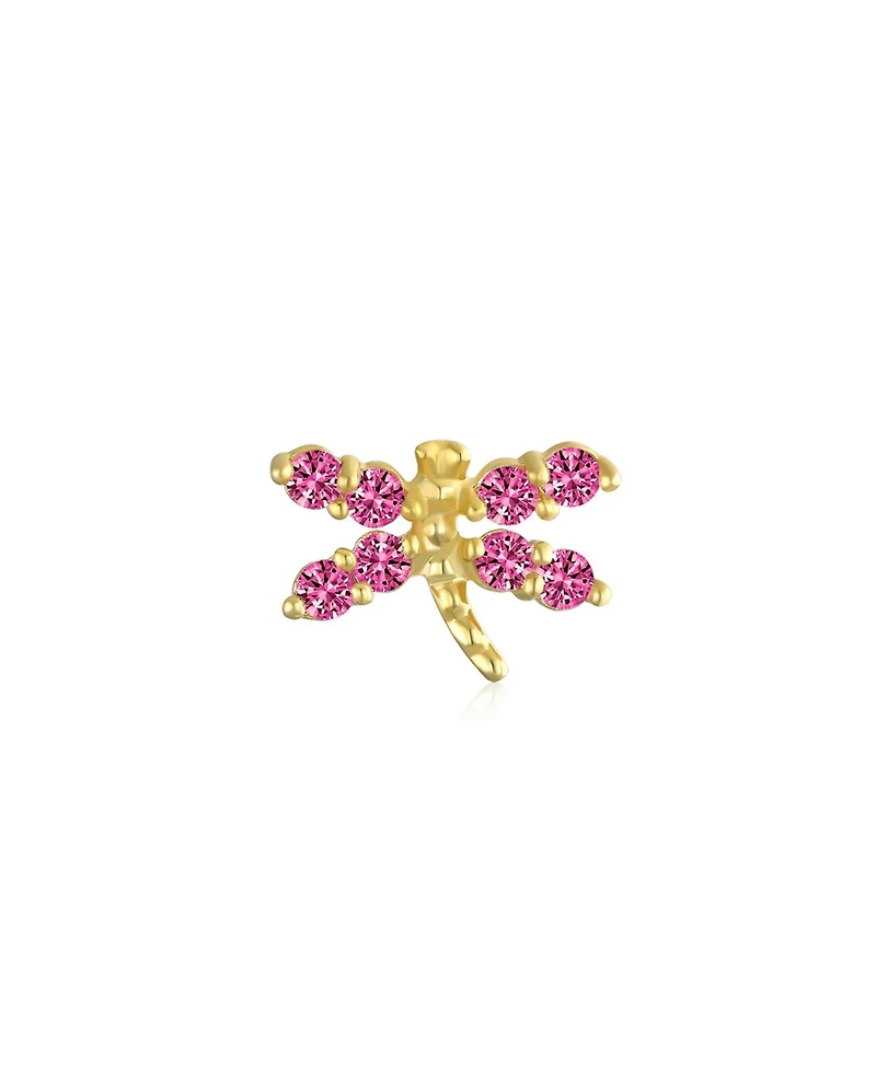 Bling Jewelry Tiny 14K Gold Cubic Zirconia Pink Fuchsia Red Helix Cartilage Ear Lobe Piercing Daith Dragonfly Firefly Butterfly 1 Piece Stud Earring S