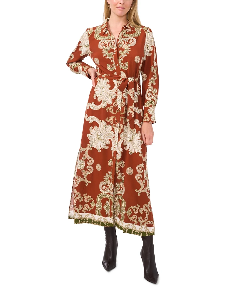 Vince Camuto Women's Paisley Tie-Waist Maxi Shirtdress