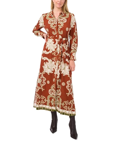 Vince Camuto Women's Paisley Tie-Waist Maxi Shirtdress