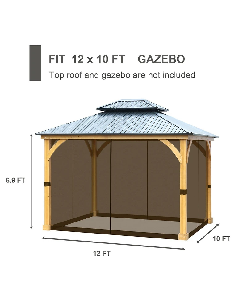 Aoodor Gazebo Netting 10' x 12' Polyester Screen Replacement 4 Panel Sidewalls for Patio (Only Netting)