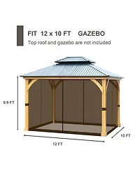 Aoodor Gazebo Netting 10' x 12' Polyester Screen Replacement 4 Panel Sidewalls for Patio (Only Netting)
