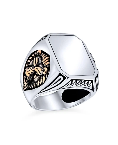 Bling Jewelry Big Statement King Of Jungle Rectangle Signet Accent Lion Ring Solid Oxidized .925 Sterling Silver