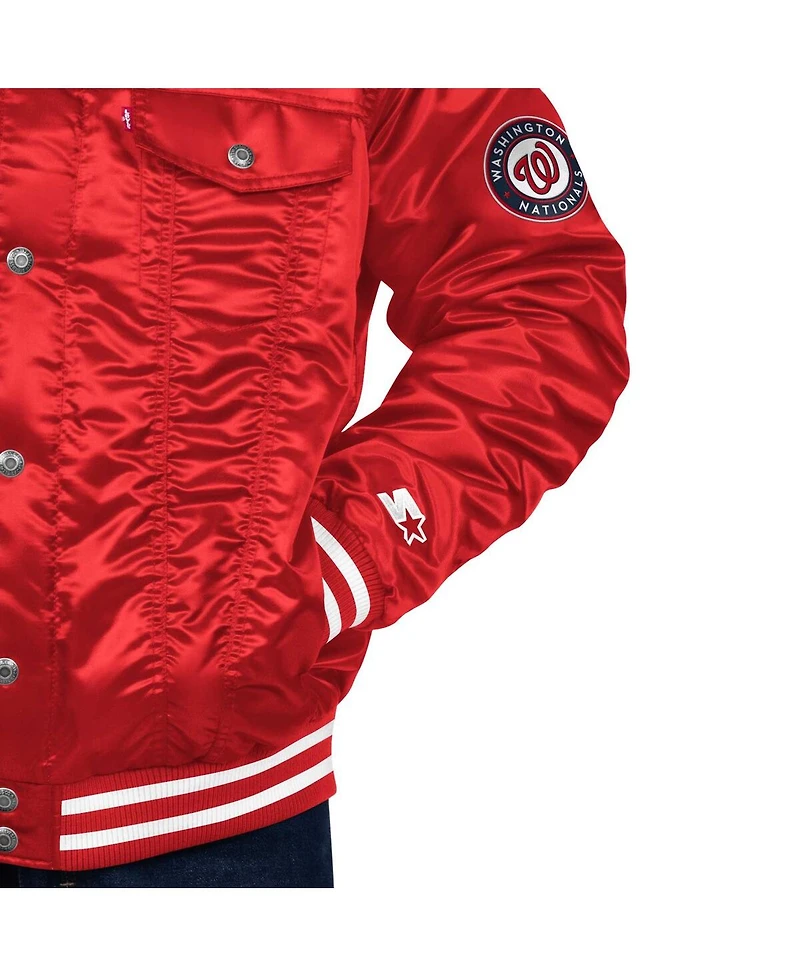 Levi's x Starter Men's Red Washington Nationals Silver Tab Satin Full-Snap Trucker Jacket
