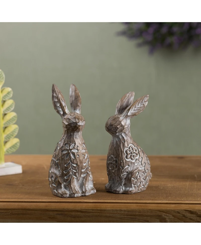 Slickblue Floral Carved Rabbit Figurine (Set of 2)