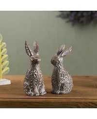 Slickblue Floral Carved Rabbit Figurine (Set of 2)