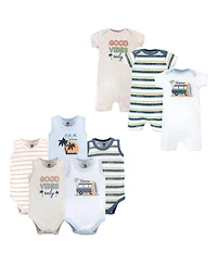 Hudson Baby Boys Essential 8-Pack Cotton Rompers & Bodysuits