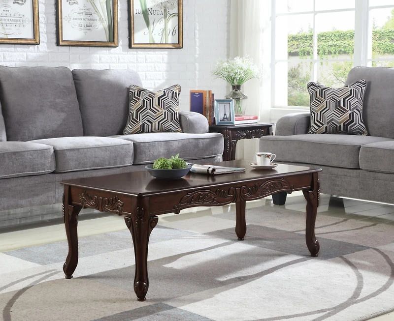 Streamdale Ornate Detailing Dark Cherry Finish Wood Coffee Table