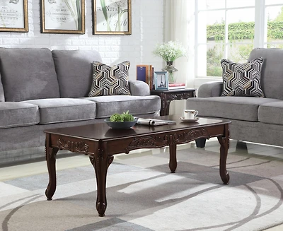 Streamdale Ornate Detailing Dark Cherry Finish Wood Coffee Table