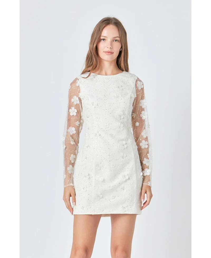 endless rose Women's Beaded Overlay Floral Mini Dress