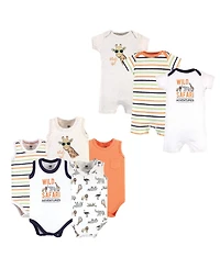 Hudson Baby Baby Boys Essential 8-Pack Cotton Rompers & Bodysuits