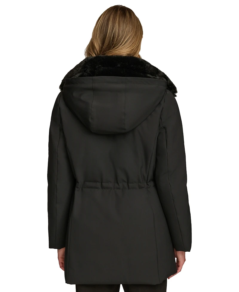 Donna Karan New York Women's Faux-Fur-Collar Short Puffer Coat