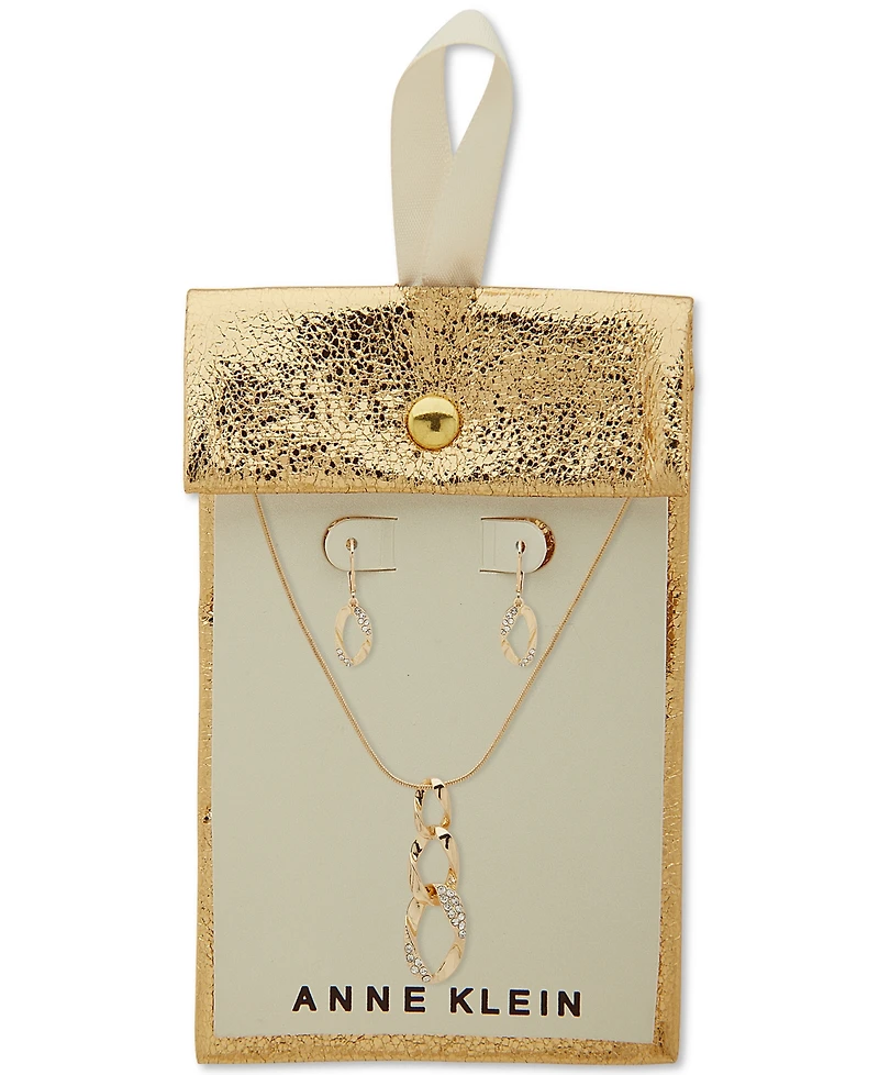 Anne Klein Gold-Tone Pave Link Pendant Necklace & Drop Earrings Set