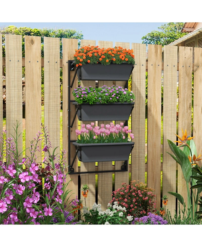 Slickblue Hanging Vertical Planter Wall-mounted Adjustable with Detachable Hooks-Black