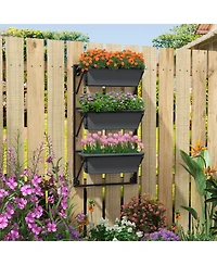 Slickblue Hanging Vertical Planter Wall-mounted Adjustable with Detachable Hooks-Black