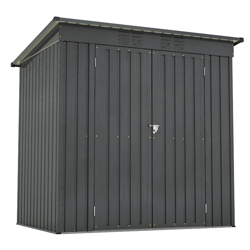 Sturdy and Tall 72" x 48" x 68" Black Shed with Double Hinged Door