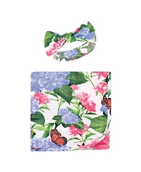 Touched by Nature Girls Organic Cotton Swaddle Blanket and Headband or Cap