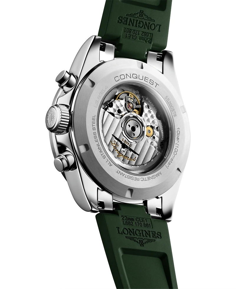 Longines Men's Swiss Automatic Chronograph Conquest Rubber Strap Watch 42mm