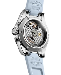 Longines Women's Swiss Automatic Conquest Blue Rubber Strap Watch 34mm