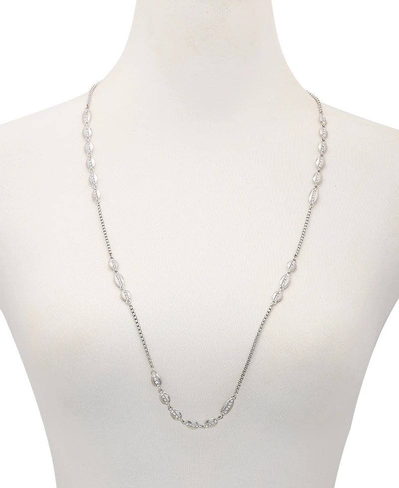 Vince Camuto Silver-Tone Pave Oval Strand Necklace, 32" + 2" extender