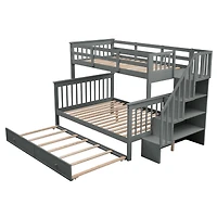Simplie Fun Stairway Twin-Over-Full Bunk Bed With Twin Size Trundle, Storage And Guard Rail For Bedroom