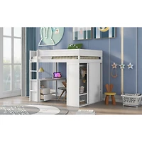 Simplie Fun Wood Full Size Loft Bed With Wardrobes And 2-Drawer Desk With Cabinet