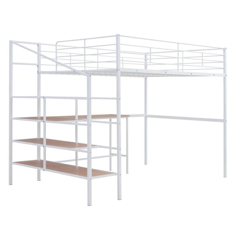Streamdale Full Metal Loft Bed With Desk And Lateral Storage Ladder