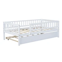 Streamdale Twin Size Wood Daybed With Trundle And Fence Guardrails