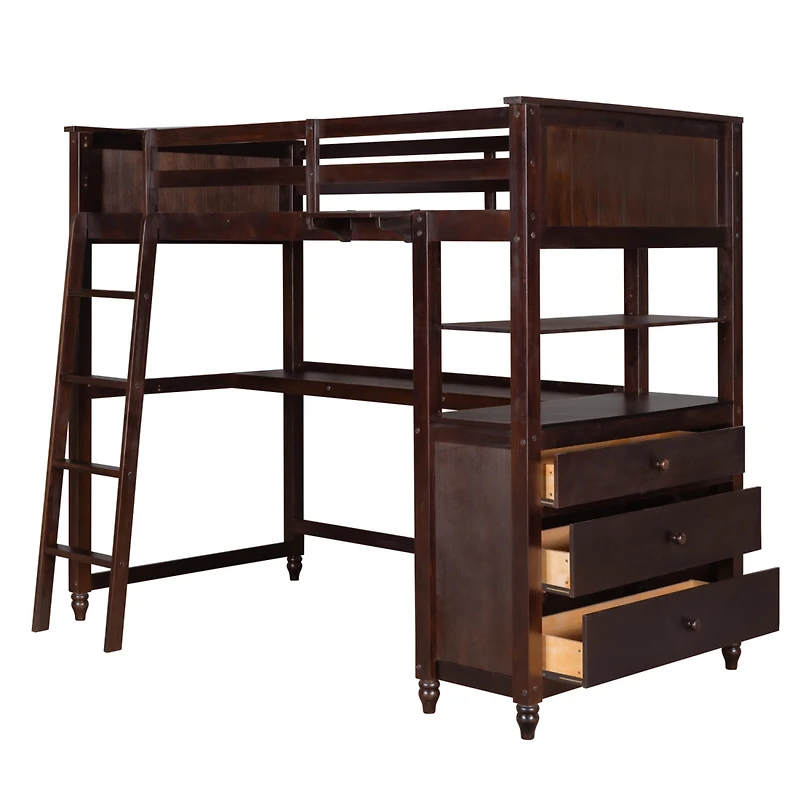 Streamdale Espresso Twin Loft Bed with Desk and Drawers