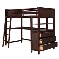 Streamdale Espresso Twin Loft Bed with Desk and Drawers