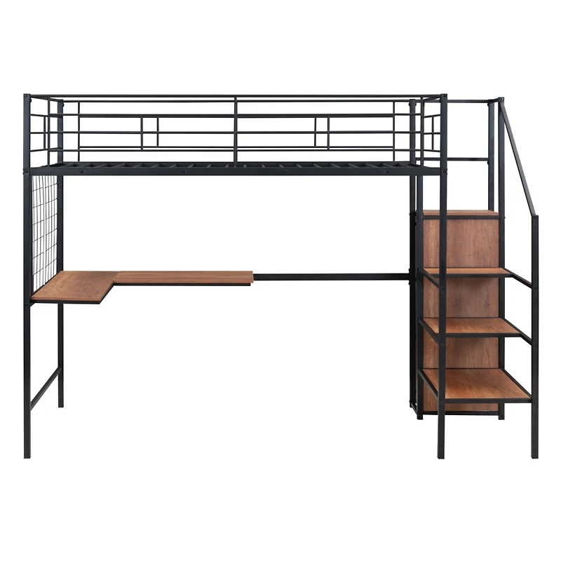 Streamdale Metal Loft Bed with Desk, Storage Ladder & Wardrobe