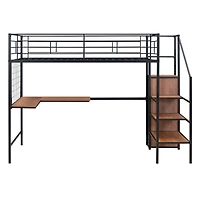 Streamdale Metal Loft Bed with Desk, Storage Ladder & Wardrobe