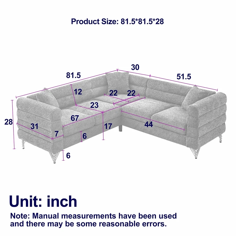 81.5" Oversized L-Shaped Sectional Sofa Cover - 5-Seater