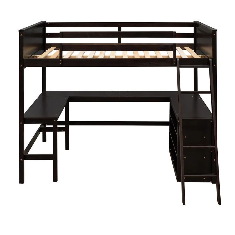 Streamdale Full Loft Bed With Shelves And Desk, Wooden Desk
