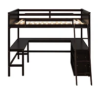 Streamdale Full Loft Bed With Shelves And Desk, Wooden Desk