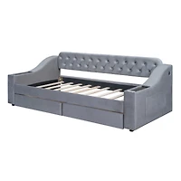Twin Size Upholstered Daybed With Storage Armrests And Usb Port