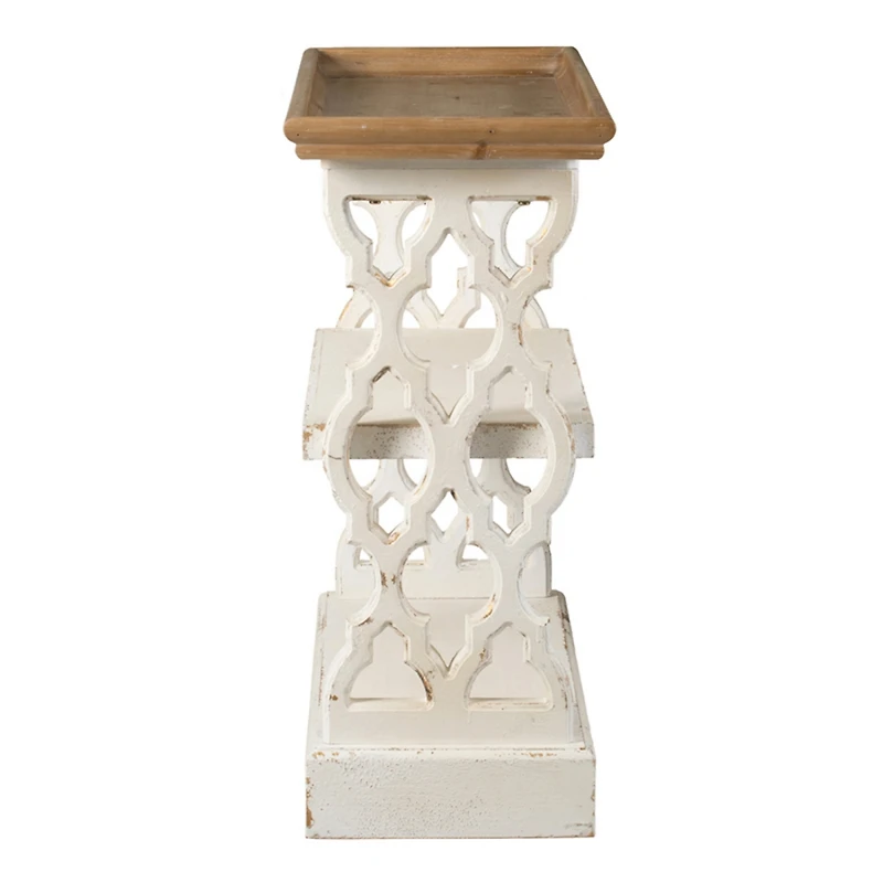 Streamdale Furniture 35.5" X 14" X 32" Distressed White And Natural Wood Shelf Tray, French Country Console Table