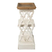Streamdale Furniture 35.5" X 14" X 32" Distressed White And Natural Wood Shelf Tray, French Country Console Table