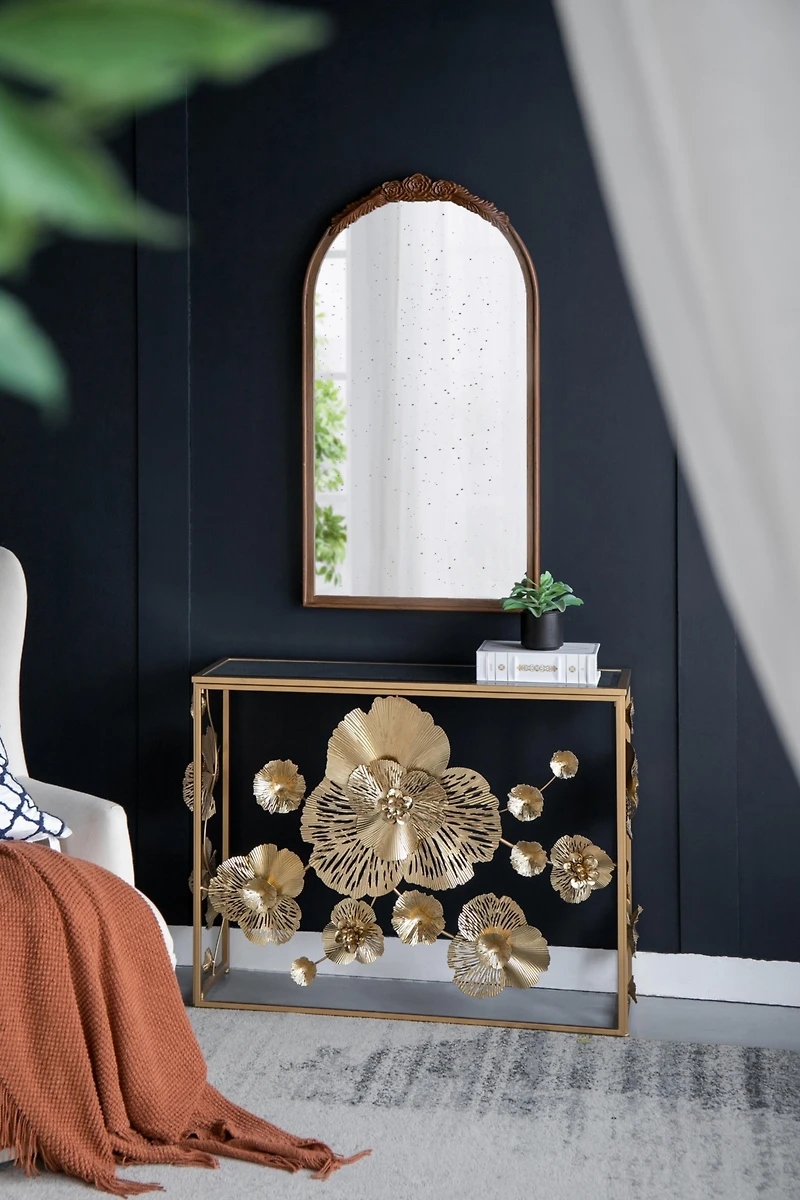 Streamdale Gold Console Table with Mirrored Glass Top, Modern Entryway Table