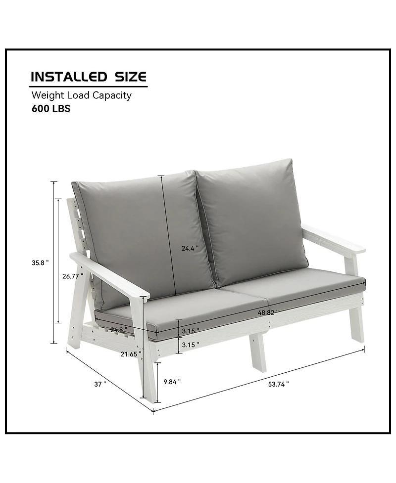 Streamdale Loveseat with Cushion, Wood Grain Outdoor Garden Sofa, White/Grey