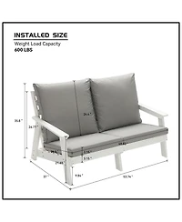 Streamdale Loveseat with Cushion, Wood Grain Outdoor Garden Sofa, White/Grey