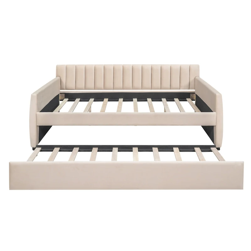 Simplie Fun Full Upholstered Daybed With Trundle And Wood Slat Support