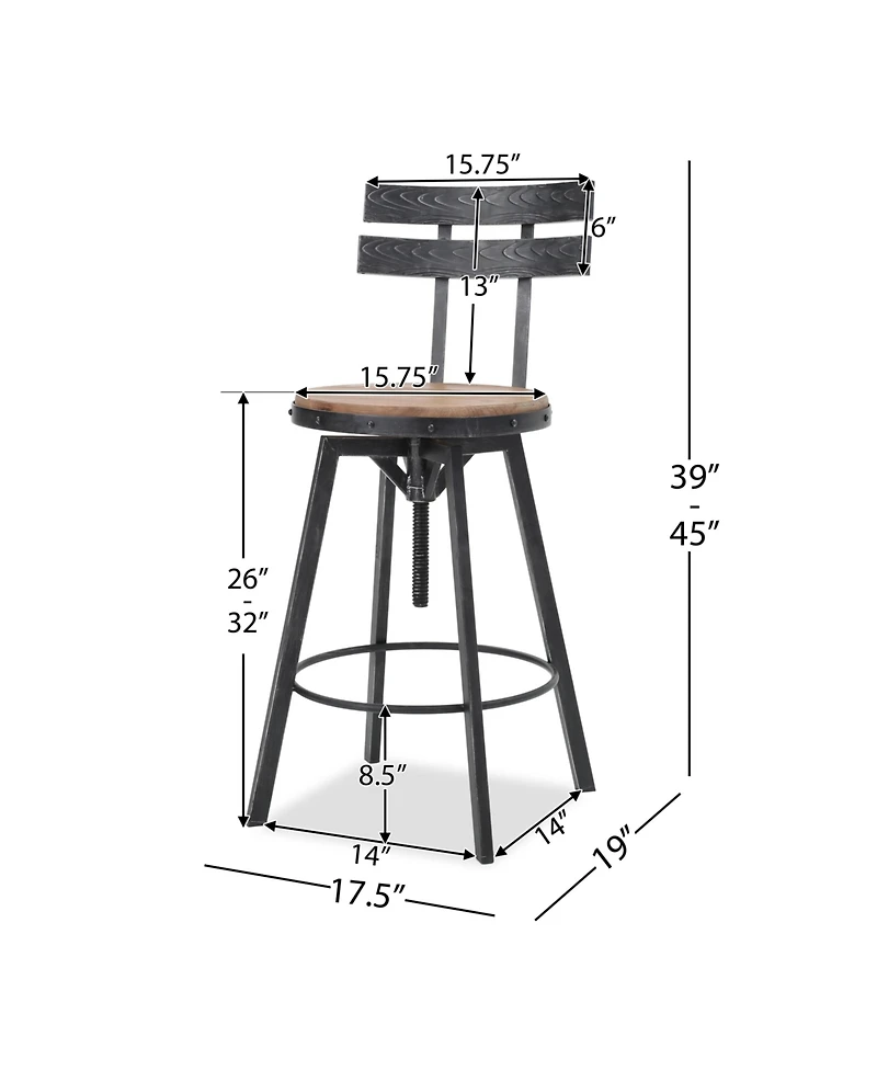 Rustic-Chic Barstool Fir Wood Seat, Metal Frame