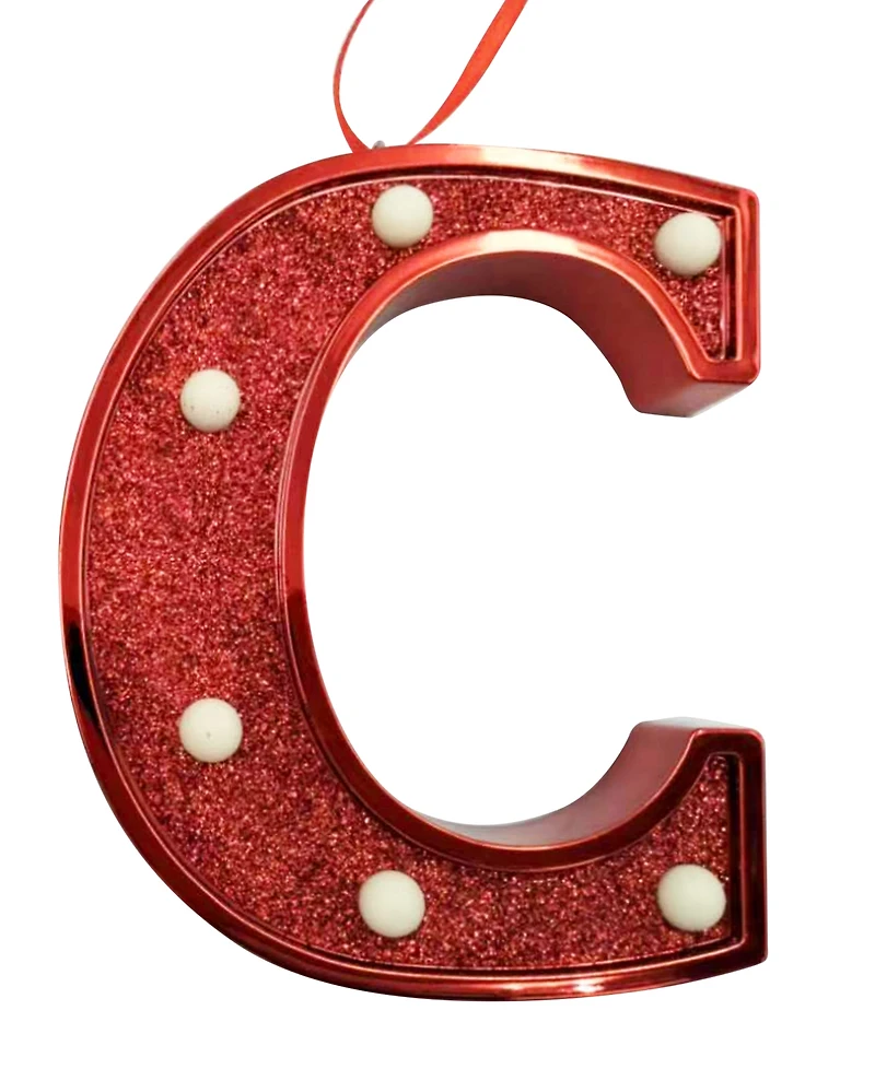 Ganz Light Up Initial Red Glitter Ornament