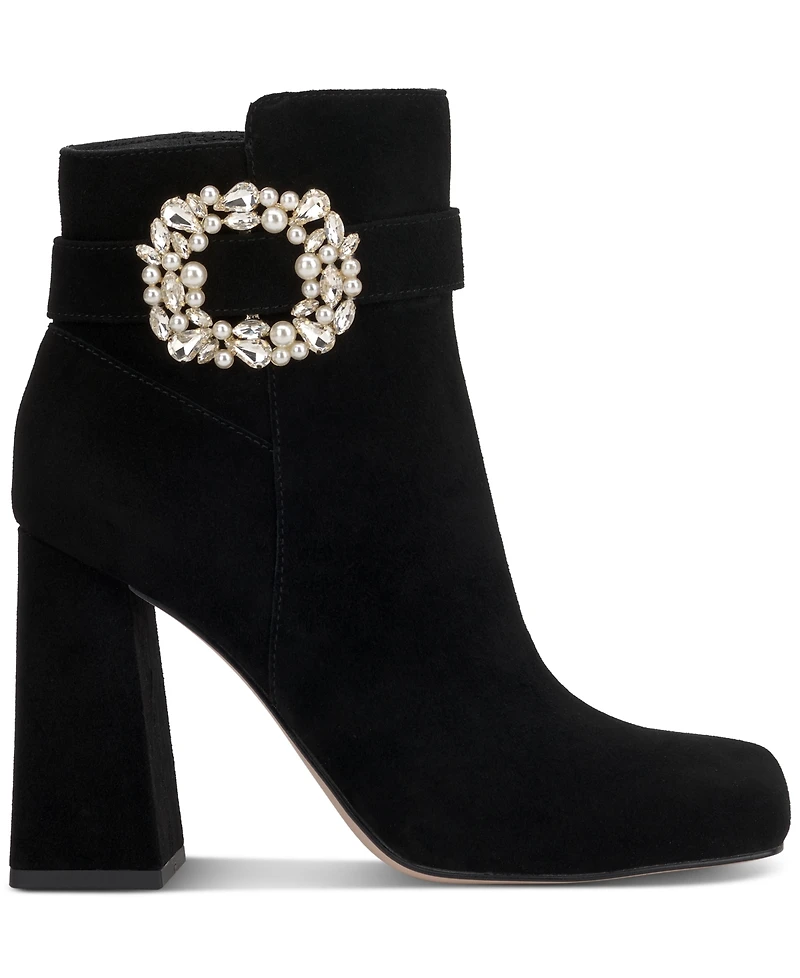 Jessica Simpson Women's Luminna Embellished Buckle Block-Heel Booties